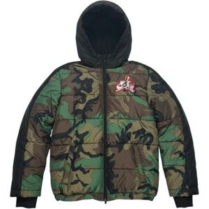 Nike Air Jordan Boys Camo Puffer Jacket Size L 12-13Y Camouflage Fleece Lined